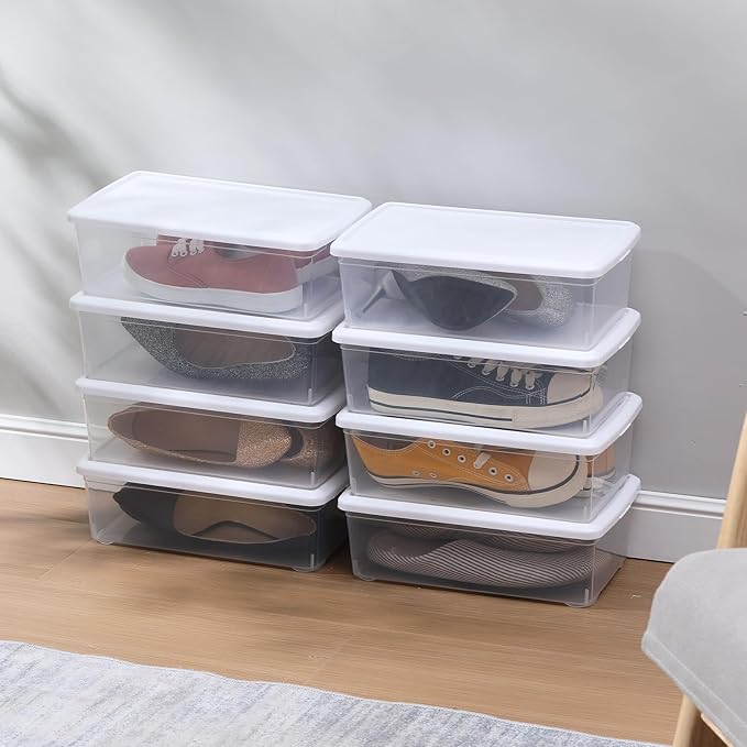 novelinks 6 Quart Clear Plastic Storage Bins with White Lids Stackable Box Craft Storage Organizing Container Sensory Bin,8 P