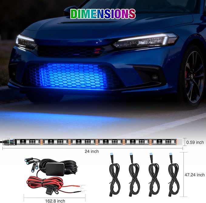 Nilight 4Pcs 24inch LED Grille Lights 144 LEDs RGB Multi Color Exterior Lighting Kit with Sound Active Function and Wireless Remote Control for Cars Van SUV Truck