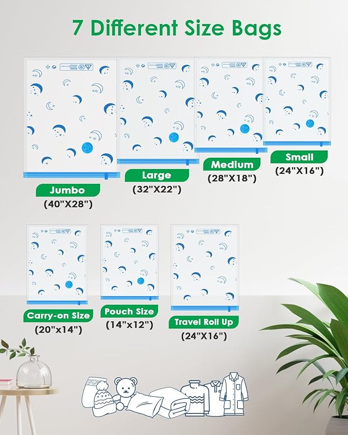 Travel Compression Bags, 25 Pack Vacuum Storage Bags with 1500mAh Rechargeable Battery, Vacuum Seal Bag for Space Saving Clot