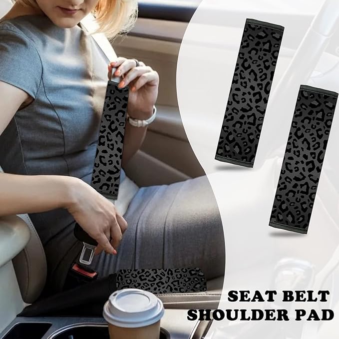 10 Pieces Leopard Print Car Steering Wheel Cover Center Console Armrest Pad Headrest Seat Belt Cover Handbrake Cover Keychain Coaster Full Set Car SUV(Leopard Print)