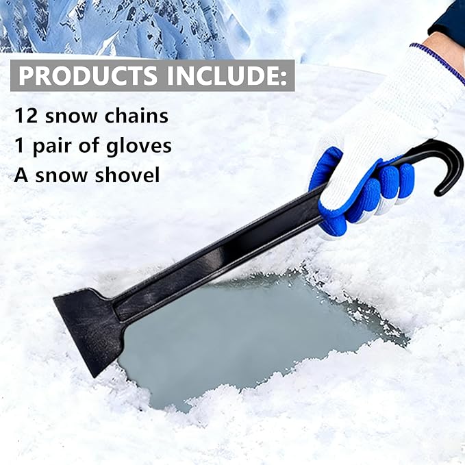 12 PCS Adjustable Anti-Slip，Reusable Snow Chains Fit for Most Car，SUV，Pickup Trucks Car for Snow Ice Sand Mud Road Mountain R