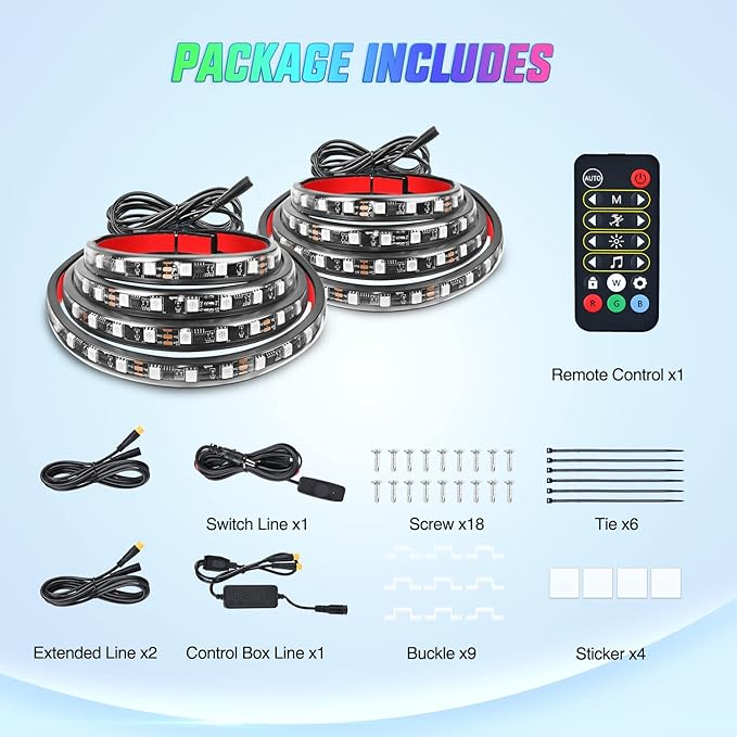 Nilight Truck Bed Light Strip RGB-IC LED Bar for Pickup Multi Dream Color DIY Music Synchronous with APP and RF Remote Control 2PCS 60 inch Cargo Lighting