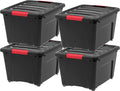 IRIS USA 30 L (32 QT) Plastic Storage Box with Lid and Latches - 4 Pack - BPA-Free, Garage Organizing Solution, Durable Nesta