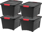 IRIS USA 30 L (32 QT) Plastic Storage Box with Lid and Latches - 4 Pack - BPA-Free, Garage Organizing Solution, Durable Nesta