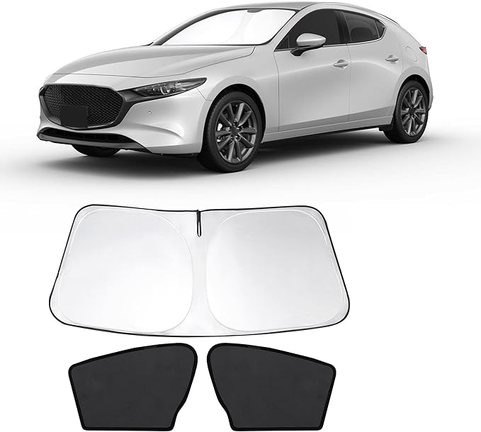 3PCS Car Window Shades Front Windshield Sun Shade Foldable Window Shade Custom Fit for 2019-2024 Axela Mazda 3 Accessories Car Shades for Front Windows Anti-UV Rays Block Heat