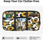Car Sun Visor Organizer,Cow-Print Sunflower Auto Interior Accessories Pocket Organizer Glasses Clip， Truck SUV Storage Pouch Holder with Double Zipper Pockets
