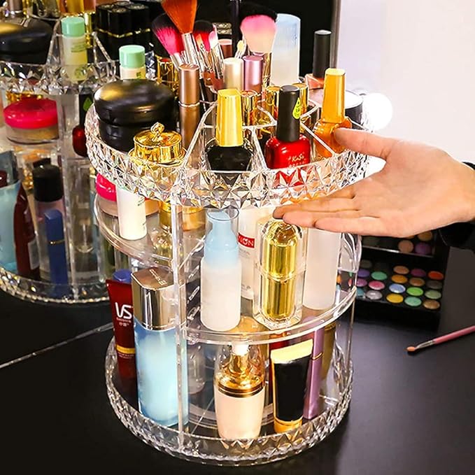 Makeup Organizer Rotating 360 Degree Crystal Jewelry Cosmetic Perfume Display Box Desktop Lipstick Organizer