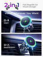 LISEN for 15W MagSafe Car Mount Charger,iPhone Magnetic Wireless Car Charger for iPhone 16 Pro Max Accessories,Car Phone Holder For iPhone 16 15 14 13 12,Samsung with MagSafe Case,Gifts for Men,Sliver