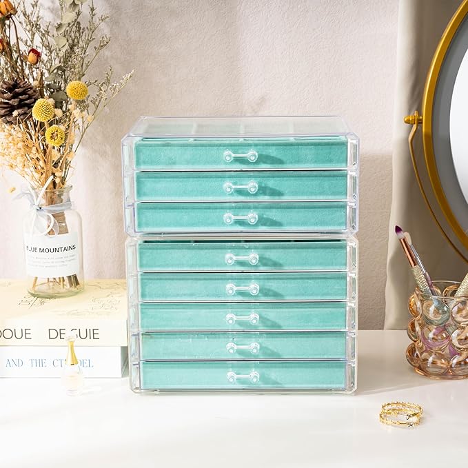 ProCase Earring Holder Organizer Jewelry Box with 8 Drawers, Acrylic Clear Earring Case with Adjustable Velvet Trays for Wome