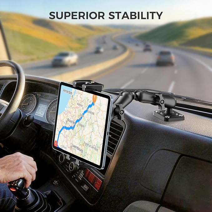 OHLPRO Tablet Mount for Truck - Heavy Duty Drill Base Tablet Holder for Car Dashboard, iPad Holder for All 5"-13" iPad Pro Samsung Galaxy Kindle fire Tablets and Car Wall etc. - 8-inch Arm