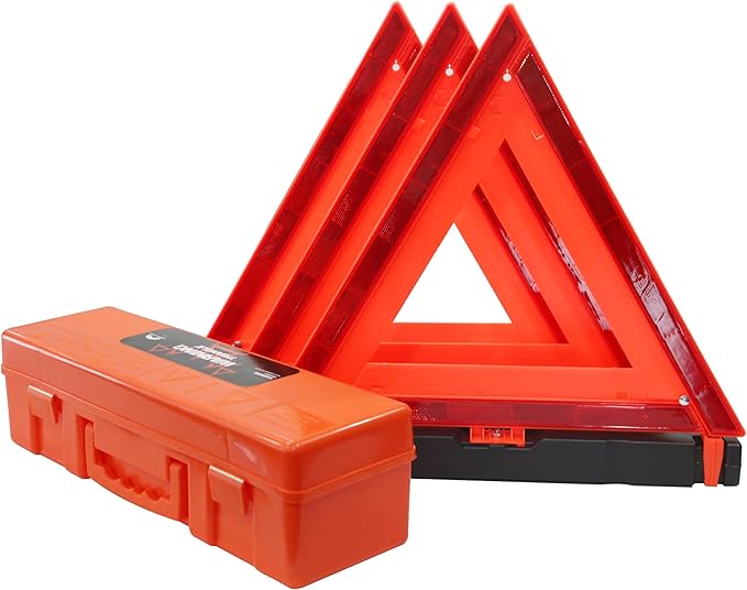 3 Pack Foldable Warning Reflective Triangles with Carrying Case, Heavy Base Roadside Triangles for Vehicles Breakdown, Safty 