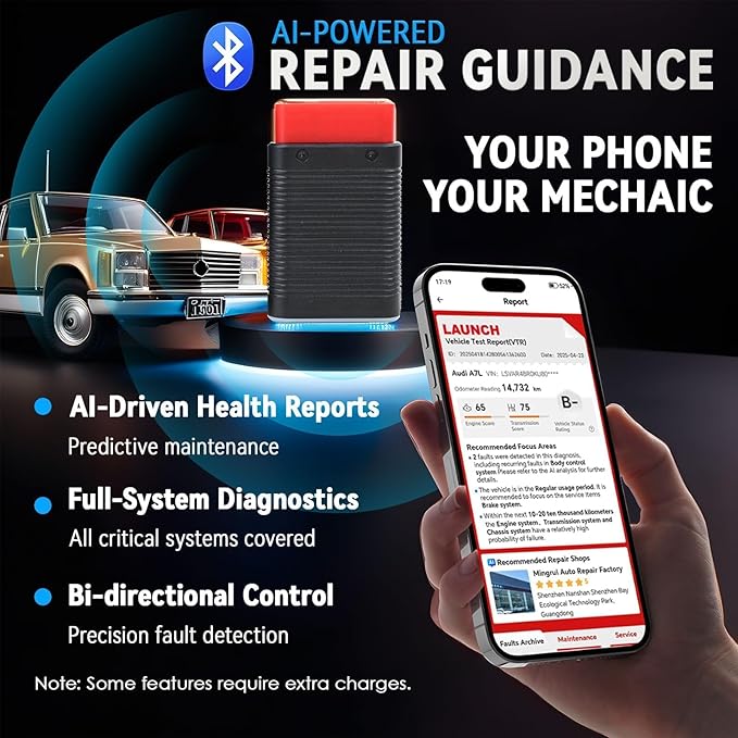 LAUNCH AIOBD Bluetooth OBD2 Scanner - Full System Diagnostics, AI Explains Faults Simply, Parts/Labor/Cost Estimates, Works