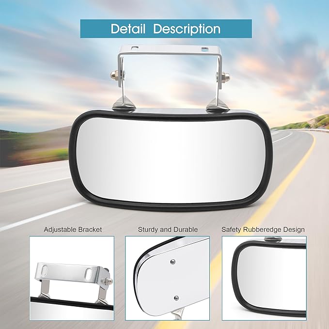 BOOLEE Convex Mirror Stainless Steel Rectangular U-Bracket for Cars Trucks Boats Tractors Forklifts Improves Visibility Rear view and Side Mirror Universal Screw Fixed