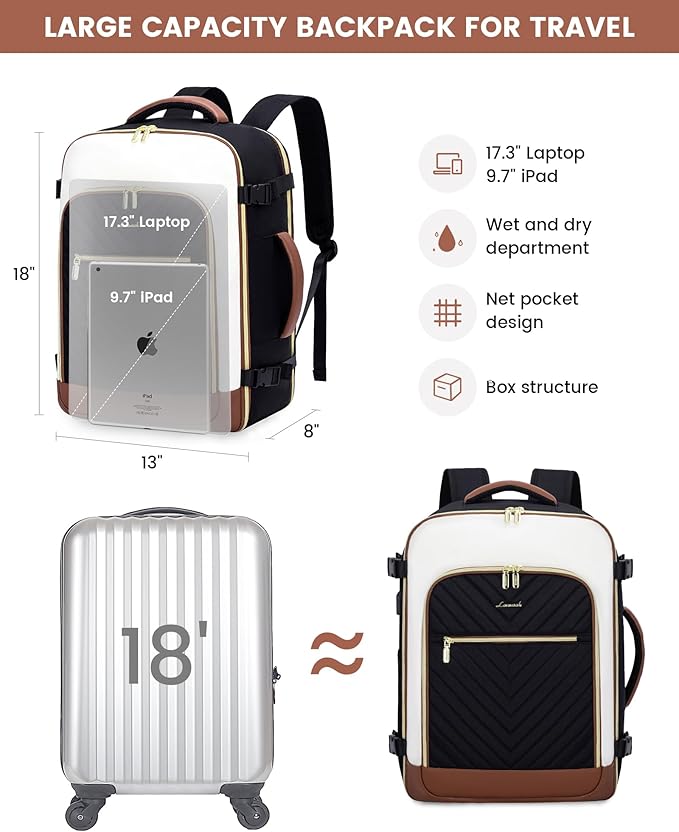 LOVEVOOK Large Travel Backpack for Women, TSA Carry on Backpack for Airplanes, 50L Personal Item Travel Bag for Women fits 17
