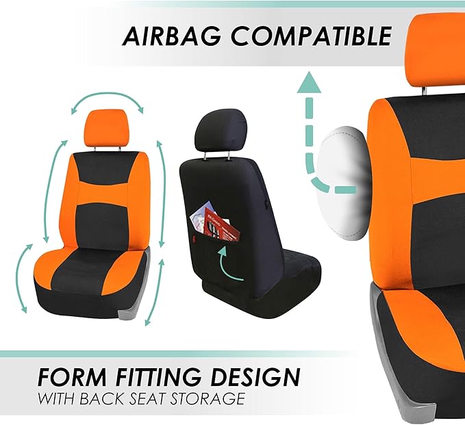 FH Group Full Set Cloth Car Seat Covers , Universal Fit combo, Low Back Front Seat Covers, Airbag Compatible, Split Bench Rea
