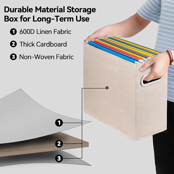 4 Pack Letter Size File Storage Box Collapsible, Fabric Hanging File Folders Organizer, Portable Office Document Holder with 