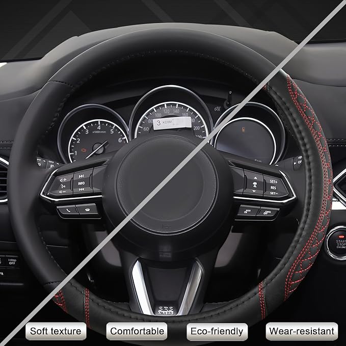 West Llama Car Steering Wheel Cover for Mazda 3,5,6,CX-3,CX-5,CX-30,CX-50,CX9,CX-9,MX-5 Miata,CX-7,RX-8,14.5-15 inches(Diamon