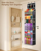 Hanging Yarn Storage Organizer, Large Capacity Knitting Yarn Organizer Storage with 5 Deep Pockets 13 Mesh Bags, Over The Doo