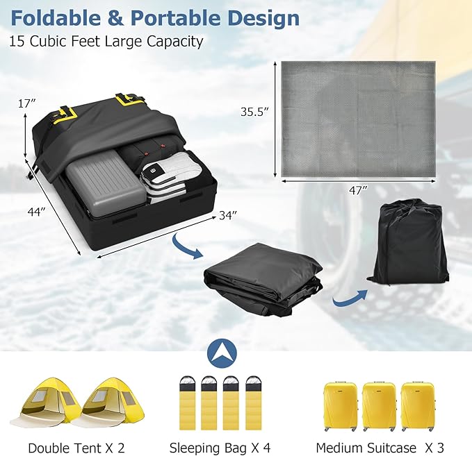 Goplus 15 Cu.Ft Roof Bag Cargo Carrier, Roof Top Luggage Bag for All Vehicles with/Without Roof Racks, Non-Slip Mat, Digital Lock, Waterproof Roof Bag for Various Cars w/6 Door Hooks (15 Cu.Ft)