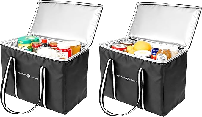 Insulated Reusable Grocery Bag - Zippered Cooler Tote Extra Large Thermal Shopping Bag for Groceries Frozen or Hot Food