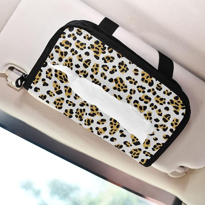 Car Tissue Holder Car Visor Organizer Tissue Box Holder for Car Sun Visor Organizer with Car Vehicle Accessories Essentials Interior for Women Men Yellow Leopard Pattern