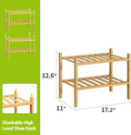 BMOSU 2-Tier Bamboo Small Shoe Rack Premium Stackable Shoe Shelf Storage Organizer for Hallway Closet Living Room Entryway Or