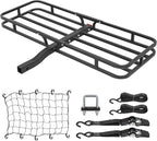 WEIZE 53 x 19 x 4-1/8 Inch Hitch Cargo Carrier, 500 lbs Capacity Steel Hitch Cargo Rack Basket with Net, Strap, Tightener for Car SUV Truck Traveling Camping, 2" Receiver