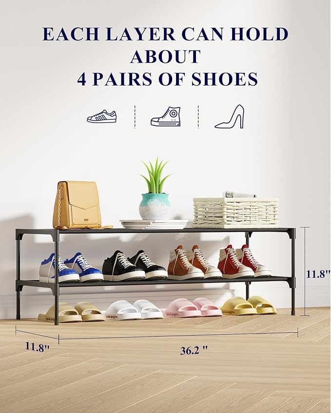 Kitsure Shoe Rack - Non-Woven Shoe Rack Shelf, Shoe Organizer for Closet, Entryway, Garage & Corridor, Stackable Shoe Shelves