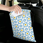 Checkered Smiling Daisy Car Trash Bag - Waterproof Car Trash Bag Hanging Leakproof Car Garbage Bag - Washable Reusable Trash Bag For Car Interior Hanging Organizer Storage Vehicle Travelling Camping