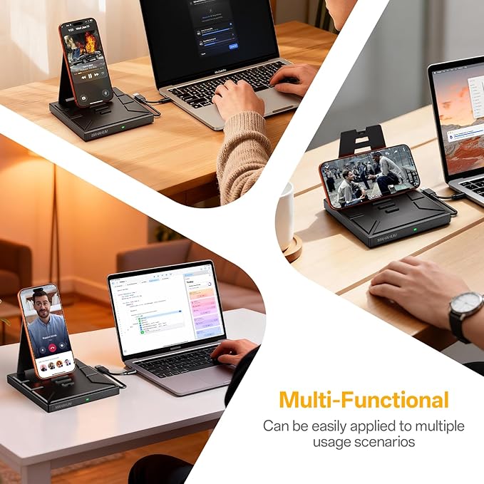 9-in-1 External CD/DVD Drive with Phone Holder, USB 3.0 & Type-C Portable DVD±RW/CD Burner, Plug and Play Optical Drive Compatible with Laptop PC, Desktop, Windows 11/10/8/7, Mac, Linux
