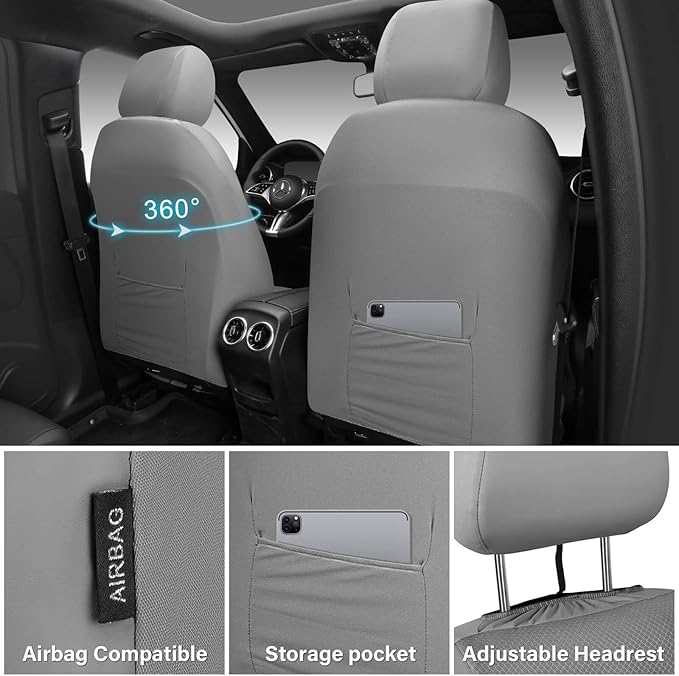 CAR PASS 3D Foam Mesh Leather Car Seat Covers Front Seats, Grey Breathable Front Seat Cover for Cars, Comfortable Universal F