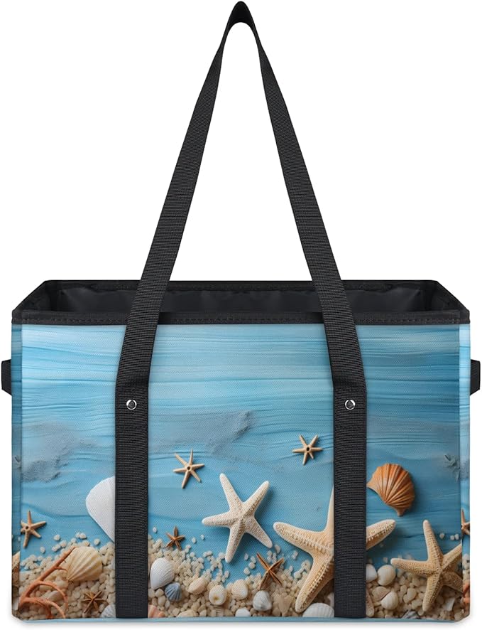 Reusable Grocery Bags Heavy Duty Shopping Bags Foldable Large Tote Bags with Long Handles & Hard Bottom