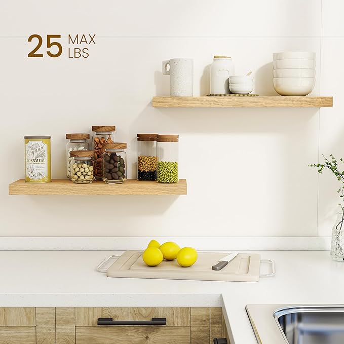 Dreamland 24Inch Floating Shelves for Wall, Rustic Wooden Floating Shelves for Bathroom|Bedroom|Kitchen, 2 Pack Deep Wall Mou