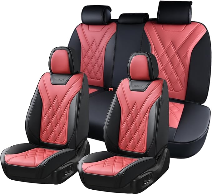 Coverado Car Seat Covers Full Set, Seat Covers for Cars, Front Seat Covers and Back Seat Cover Waterproof Leather Automotive 