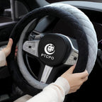 Soft Car Steering Wheel Cover for Sedan, SUV, Warm Luxury Velvet, Odorless, Universal, Anti Slip, Summer Winter, Black, Stand