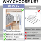 Upgrade 9 Layers Pants Hangers Space Saving, 2 Pack Pant Hangers Organizer Multifunctional Pants Rack Space Saver Closet Orga