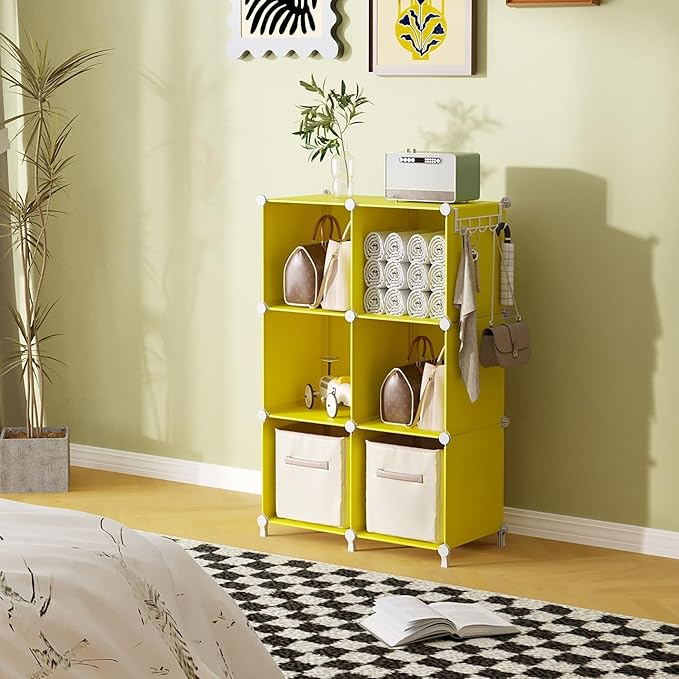 AWTATOS Cube Storage Organizer, 6 Cube Closet Organizers and Storage, DIY Stackable Bookshelf Plastic Clothes Organizer Shelv
