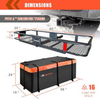 Hitch Mount Cargo Carrier Basket 60"*20"*6"+Waterproof Bag 16 Cubic Feet(58"*19"*24"),and Cargo Net with Attachment Hooks,Ratchet Straps,Hitch Stabilizer.500 Lbs Capacity,foldable,fit 2" Receiver