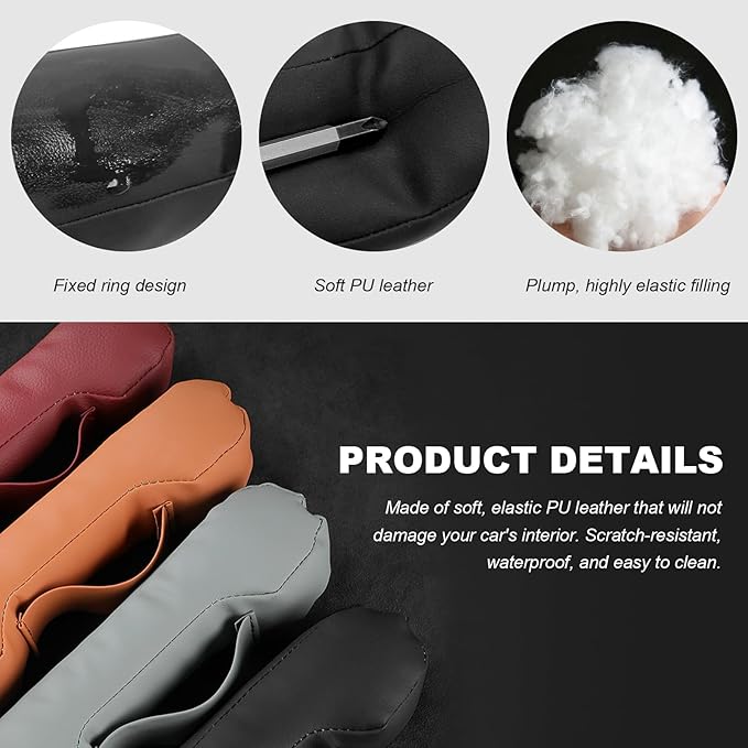 2PCS Leather Car Seat Gap Filler, No-Drop Seat Side Gap Plug Crevice Blocker with Securing Strap, Elastic Filler Block The Gap Between Seats & Console for Truck SUV Sedan (Brown)