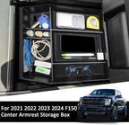 Center Console Organizer Tray for Ford F150 2021 2022 2023 2024 Accessories Interior Secondary Storage Armrest Box Insert Hidden Cubby Drawer (Full Console w/Bucket Seats ONLY) (Black Trim)