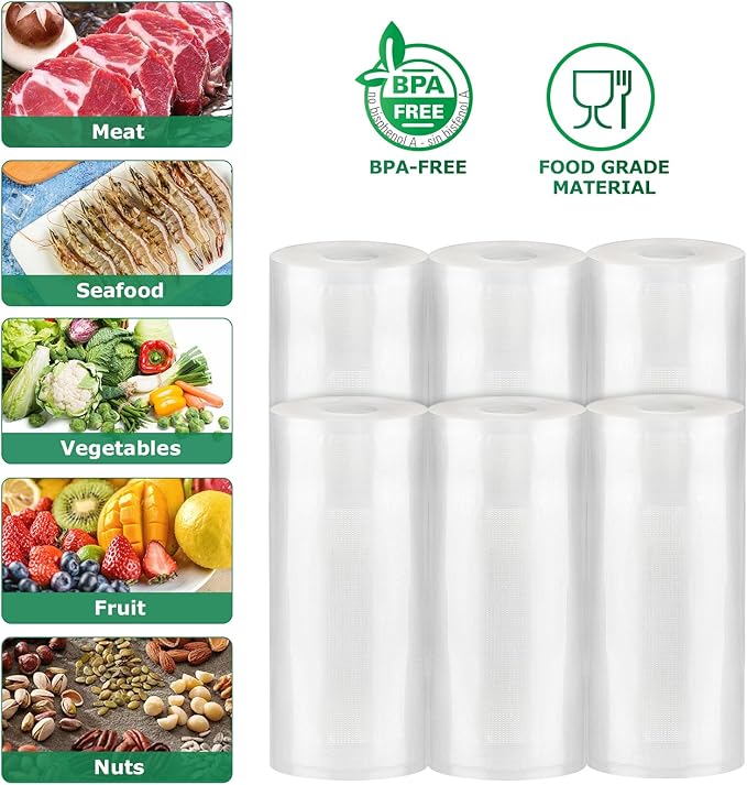 FRESKO Vacuum Sealer Bags Food Rolls 6 Packs - 8" x 20' & 11" x 20', Commercial Grade Seal a Meal Bags for Storage Food and S