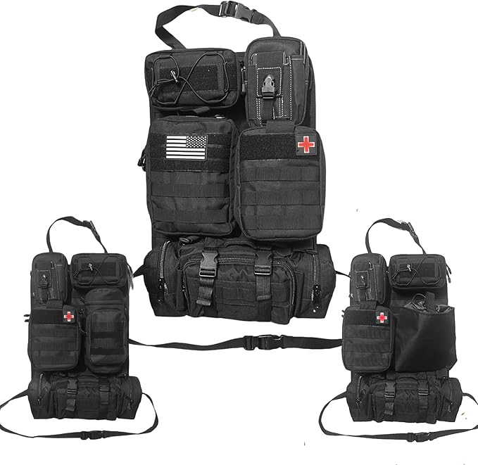 8 Pack Tactical Molle Car Seat Back Organizer Vehicle Panel with 7 Detachable Molle Pouch for Car Truck Ford Jeep Vehicle Automotive Organizer For Man Combined On Demand (7 Pouches)