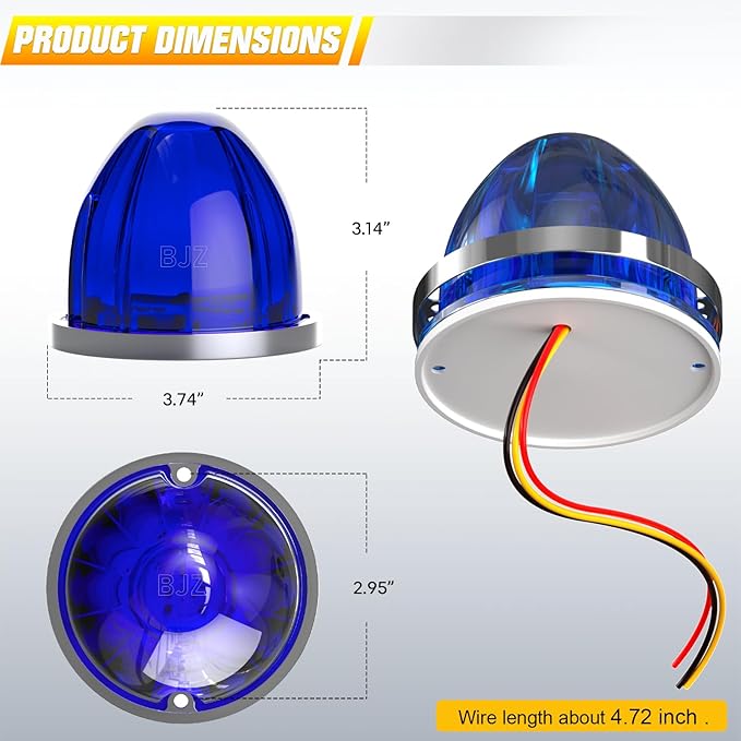 BJZ 8Pcs Blue Watermelon LED Strobe+Constant Marker Lights Dual Function Watermelon-Shaped Side Marker Clearance Tail Top Cap Roof Lights for Trailer Truck Semi-Trailer Heavy-Duty Truck Bus Van