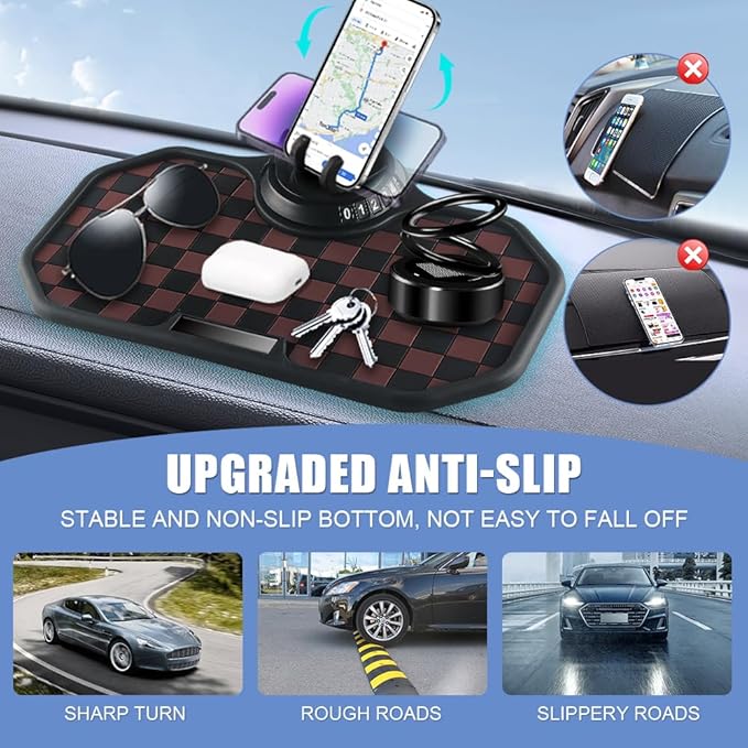 Car Anti Slip Mat Dashboard Tray Decorations Sticky Pad Multi Functional Thickened and Widened Washable with 360° Rotating Un