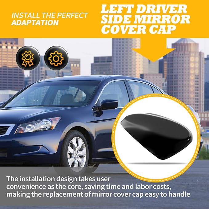 Left Side Rearview Mirror Cover Caps compatible with Accord 2008 2009 2010 2011 2012 2012 2013 Black Exterior Side Mirror Cover Rearview Mirror Caps Mirror Housing Left Driver Side