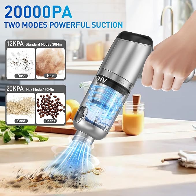AHNR Handheld Car Vacuum Cleaner Cordless with Brushless Motor, 20000PA High Power Vacuum Cleaner & Air Duster, 3 in 1 Keyboa