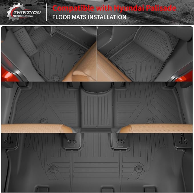 Floor Mats Compatible with 2026 Hyundai Palisade Gas 7 Seats Captain Chairs Cargo Mat Trunk Mat TPE Back Seat Cover Protector Palisade Accessories (Trunk Mat with Backrest Mats+Floor Mats)