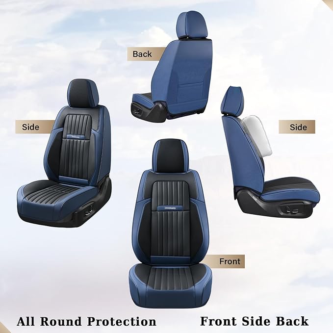 Coverado Car Seat Covers Full Set, Car Seat Protector Car Seat Cushion, Nappa Leather Seat Covers for Cars, Front and Back Se