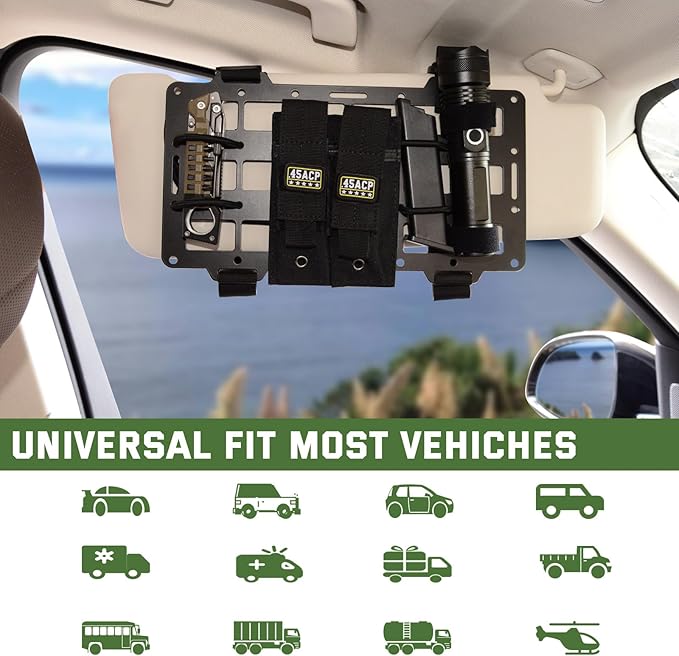 Pridefend Aluminum Alloy Molle Visor Organizer ,Rigid Aluminum Alloy MOLLE Panel Compatible with Backpack Tactical, Versatile Car Sun Visor Organizer for Trucks Vehicle SUV Interior Accessories