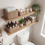 INHABIT UNION Oak Floating Shelves Set of 2，35.43in Wall Mounted Display Ledge Shelves for Bedroom, Bathroom, Living Room and